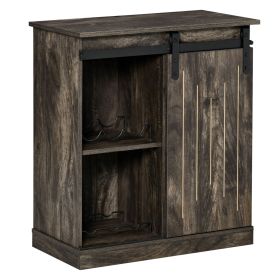 Industrial Gray Buffet Cabinet, Serving Bar with Sliding Door & 6-Bottle Wine Rack