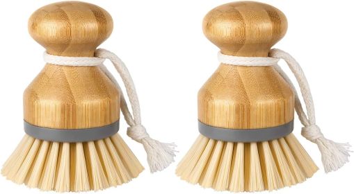Bamboo Palm Brush, Scrub Brush for Dishes Pots Pans Kitchen Sink Cleaning, Pack of 2