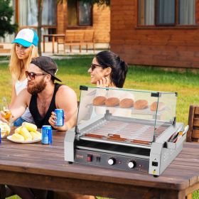 Electric 30 Hot Dog 11 Roller Commercial Grill Cooker Machine Cover 1600W (Option: silver)