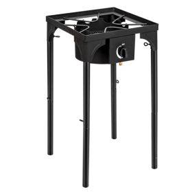 Outdoor Camp Stove High Pressure Propane Gas Cooker Portable Cast Iron Patio Cooking Burner Single Burner 75000-BTU (Option: Black)