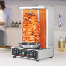 Shawarma Grill Machine, 13 Lbs Capacity, Chicken Shawarma Cooker Machine With 2 Burners, Electric Vertical Broiler Gyro Rotisserie Oven Doner Keb (Option: silver)