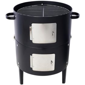 17 Inch Steel Charcoal Smoker, Heavy Duty Round Grill For Outdoor Cooking, Black (Option: Black)