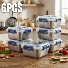 Yakimoto 2/4/6/8/10 PCS Extra-Large Stainless Steel Food Storage Containers With Blue Lids - Deep Design, Airtight Seal (quantity: 6PCS)