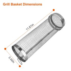 2Pcs 3.42x11.61Inch Portable BBQ Rolling Basket Round Stainless Steel Grill Mesh Barbecue Net Tube With Removable Cover Outdoor Camping (Option: Style1)